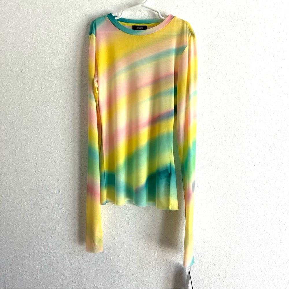 AFRM Mesh Top Women's Size XS Yellow Pink Long Sleeve Hippie Festival Boho